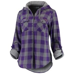 LSU Columbia Women's Hooded Long Sleeve Plaid Shirt - Purple & Gray,  XL